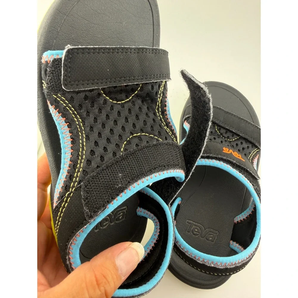 Teva Tanza Sandals Kids Size 1 Black Blue Neon Yellow Water Friendly
